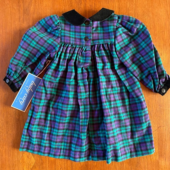 Baby Cary Green and Purple Flannel Dress with Black Velvet Trim 18Mo. NWT - Picture 4 of 5